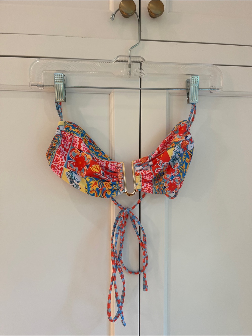 Colorful Floral Bikini Top - Red, Blue & Yellow